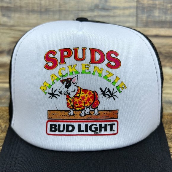 Bud Lite Spuds Mackenzie Mens Trucker Hat Black Snapback Beer Retro Logo Cap - Picture 3 of 8
